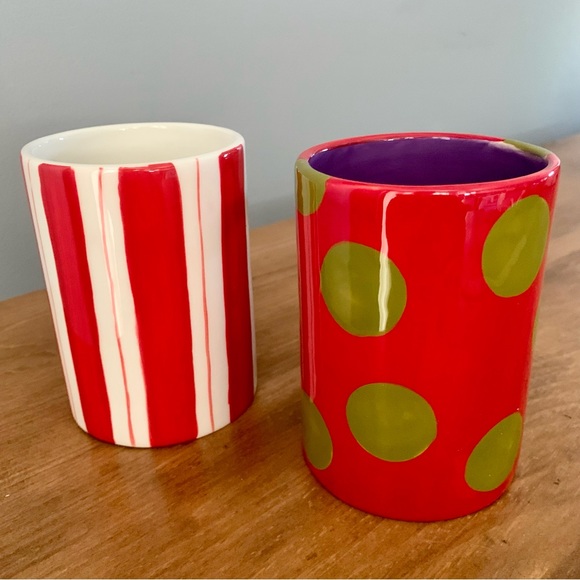 Dept 56 Candy Cane Stripe Hot Cocoa & Polka Dot Mug Set Coffee Tea Christmas - Picture 4 of 15